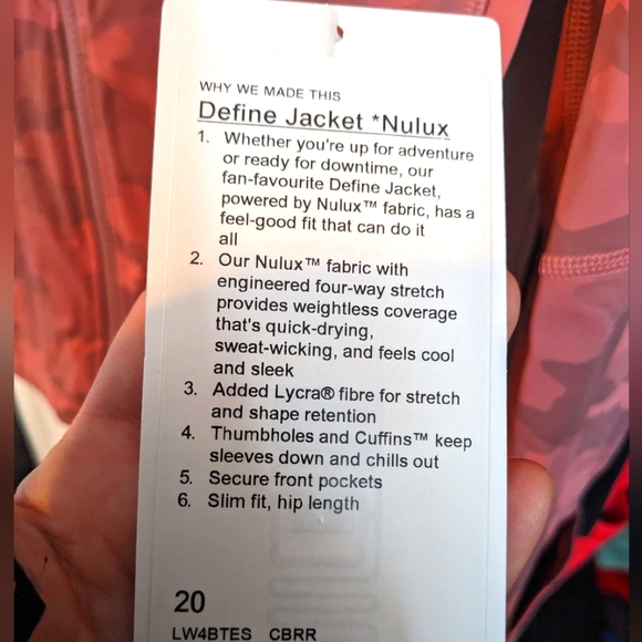 *NWT* Lululemon Define the Jacket* NULUX* Pink Camo Size 20 - Picture 6 of 7